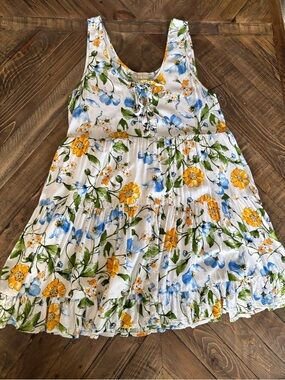 Altar'd State White Floral Sundress with Yellow & Blue Blooms